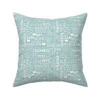 New York City city trip lovers travel typography pattern soft blue mint white 