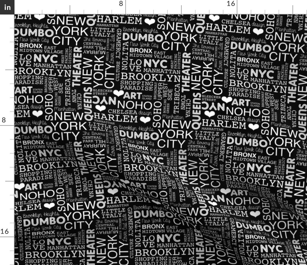 New York City city trip lovers travel typography pattern night black and white mmonochrome 