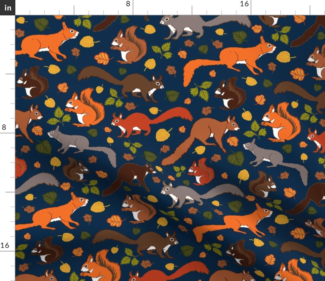 Many squirrels on dark blue