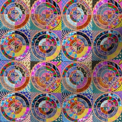 Maximalist folk patchwork concentric circles small. 4” repeat