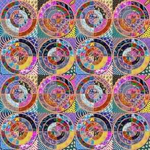 Maximalist folk patchwork concentric circles small. 4” repeat