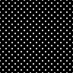 S scale white polka dots black background 