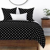 M scale white polka dots black background