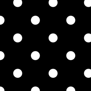 L scale white polka dots black background 