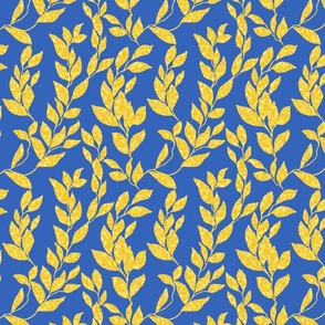 Golden leaves on blue
