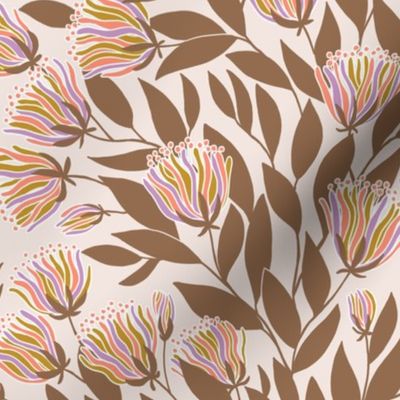 Abstract floral vine - warm earth tones - small scale