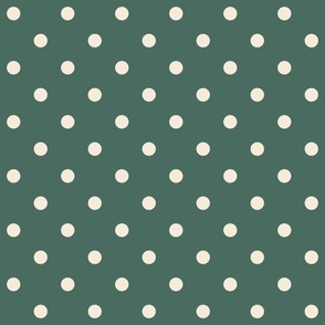 Pine green white polka dots