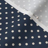 Tiny small navy blue polka dots white