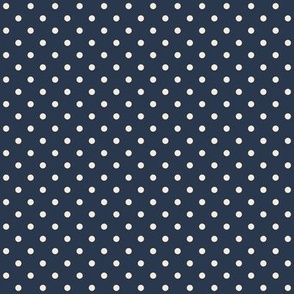 Tiny small navy blue polka dots white