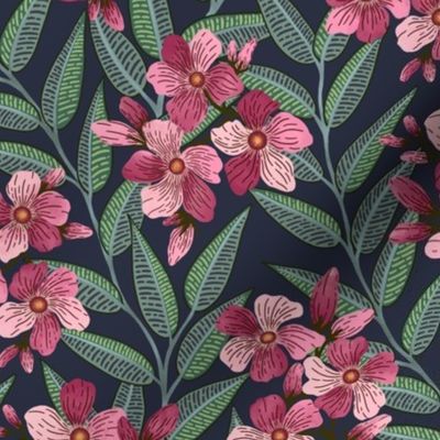 Oleander the Toxic Beauty navy blue background M scale