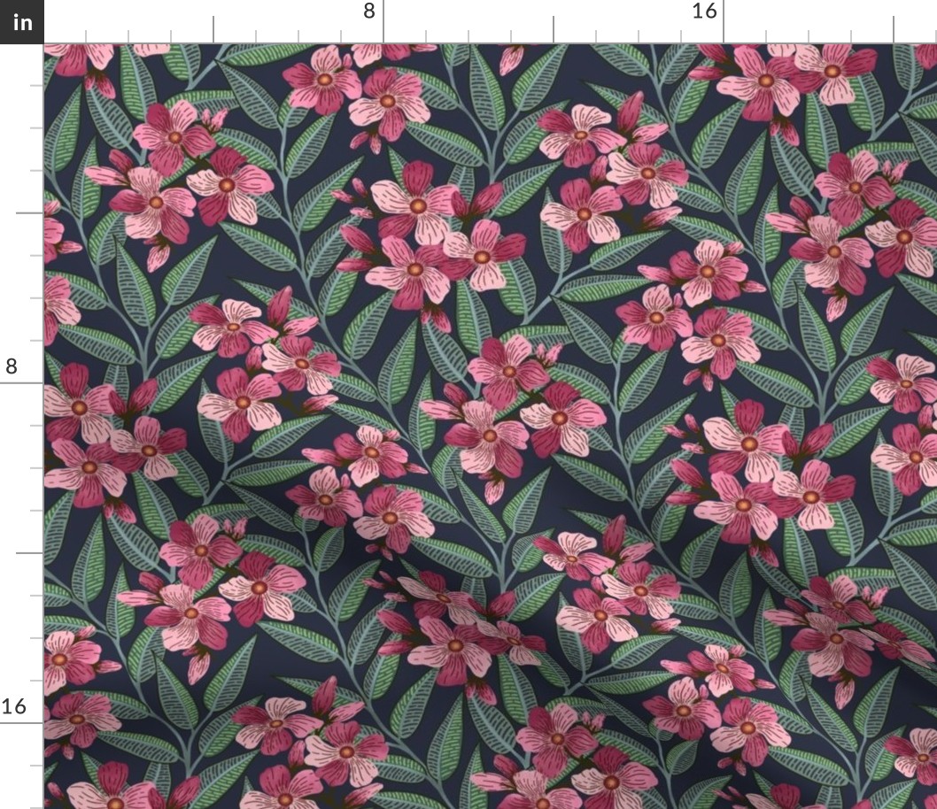 Oleander the Toxic Beauty navy blue background M scale