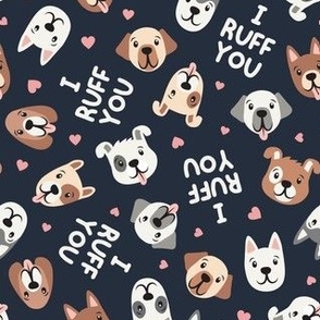 I ruff you - puppy dogs - cute dogs - pink/navy - LAD21