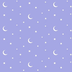 Stars and moons white on lilac