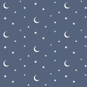 White stars and moons on charcoal grey