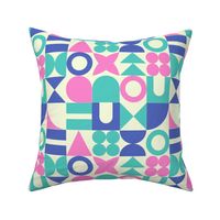 Abstract Geometric Art Shapes  Pink Blue Teal