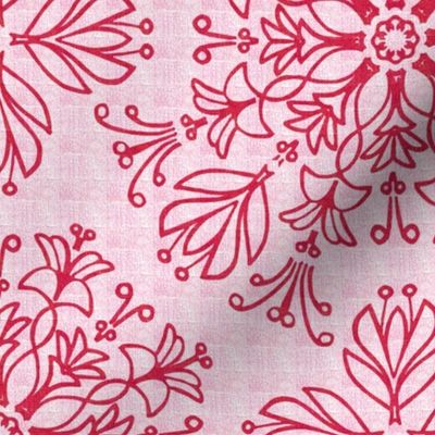 Stylized Crocus Floral Kaleidoscope in Dark Pink on Light Pink