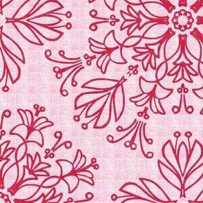 Stylized Crocus Floral Kaleidoscope in Dark Pink on Light Pink