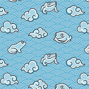 Japanese Frog Clouds on Blue