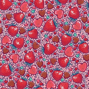 Kitsch Valentine sweets - strawberries, chocolate, lollipop hearts