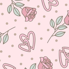 Pink Roses & Hearts on Pink