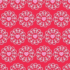 Heart Doodle in White on Red