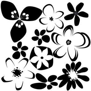 Bold Modern Crazy Abstract Flowers in White FFFFFF and Black 000000 Reverse
