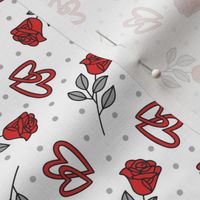 Red & Gray Roses & Hearts on White (Small Scale)