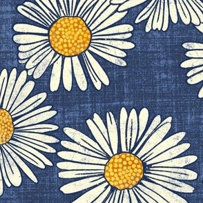Charming Daisy Garden on Dark Blue (Extra Large Scale)