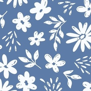 Country Floral on Blue (Extra Large Scale)