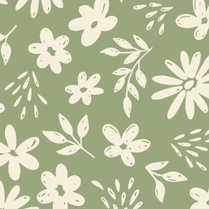 Country Floral on Moss Green (Extra Large Scale)