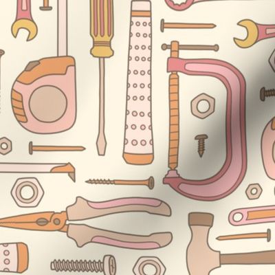 Hand Tools in Pink, Orange & Brown (Large Scale)