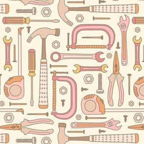 Hand Tools in Pink, Orange & Brown (Medium Scale)