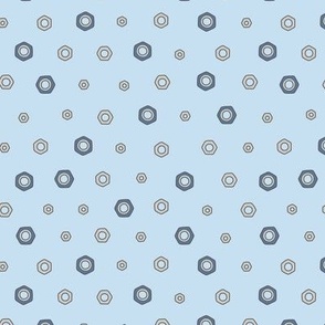 Hex Nut Polka Dot in Blue & Gray (Small Scale)