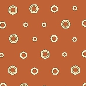 Hex Nut Polka Dot on Orange (Large Scale)