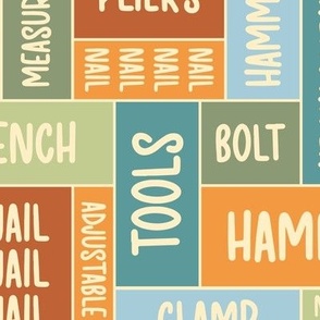 Tool Words in Orange, Blue & Green (Large Scale)