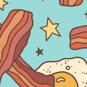 Bacon & Eggs with Stars on Aqua (Extra Large Scale)