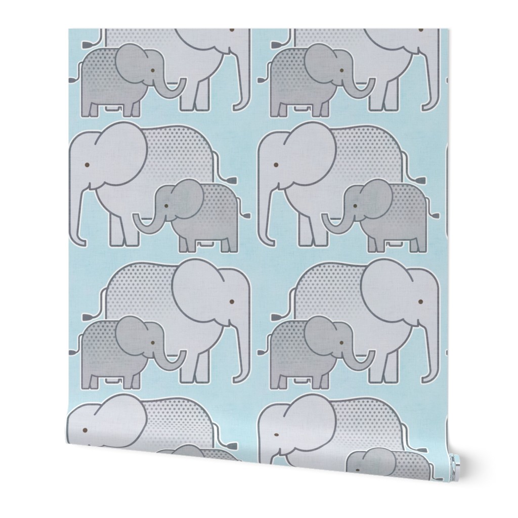 Elephants Blue Background