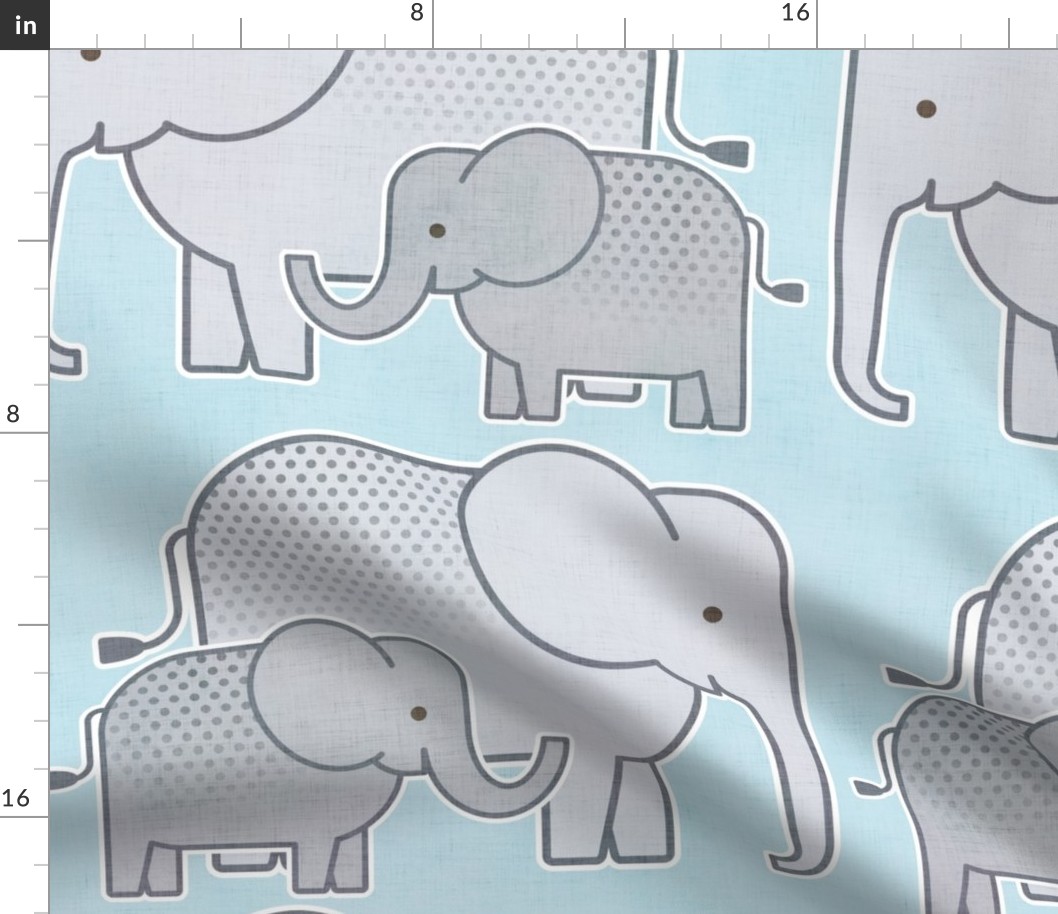 Elephants Blue Background