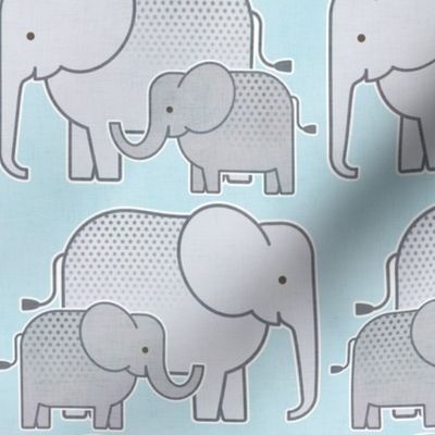 Elephants Blue Background Small