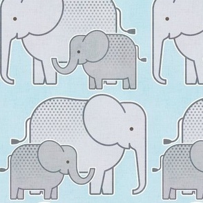 Elephants Blue Background Small