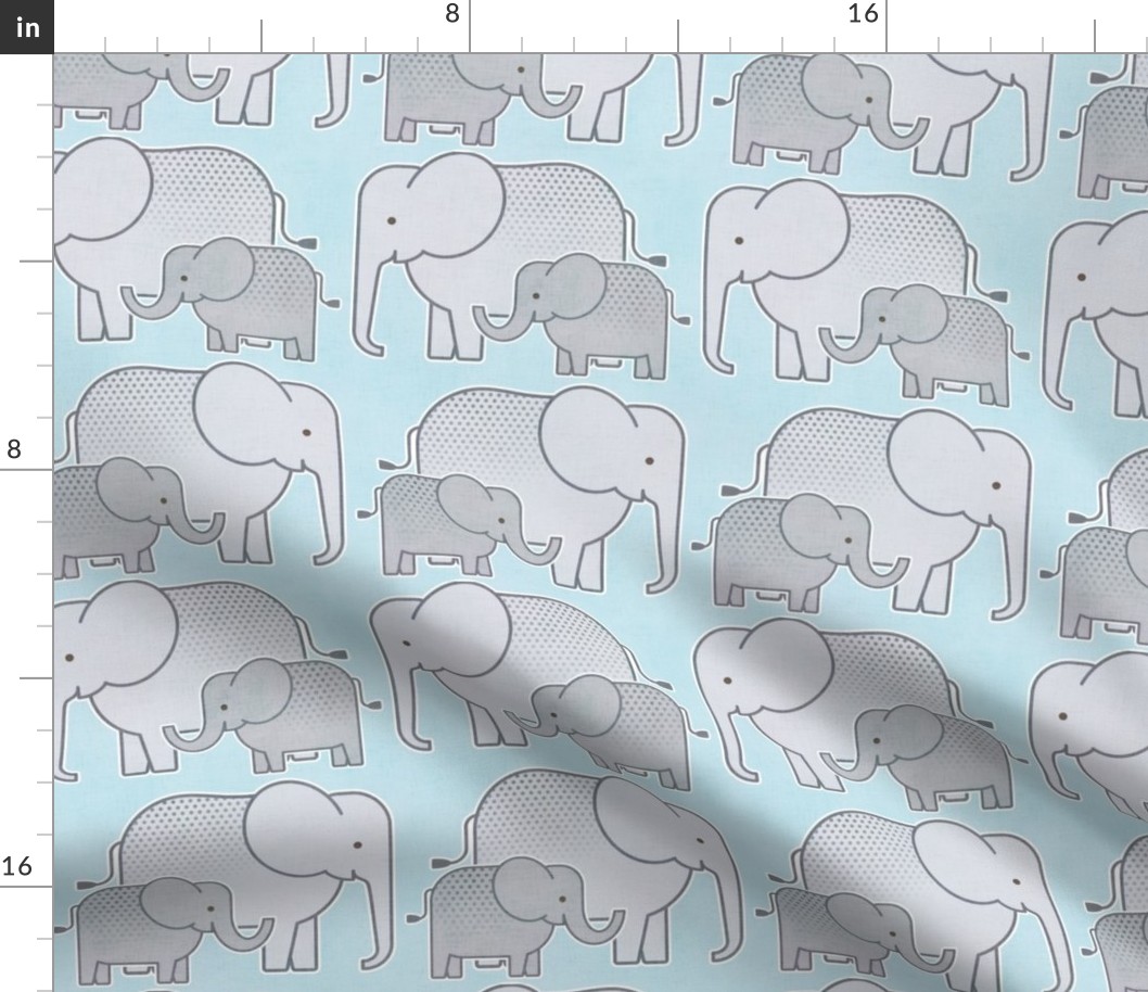 Elephants Blue Background Small