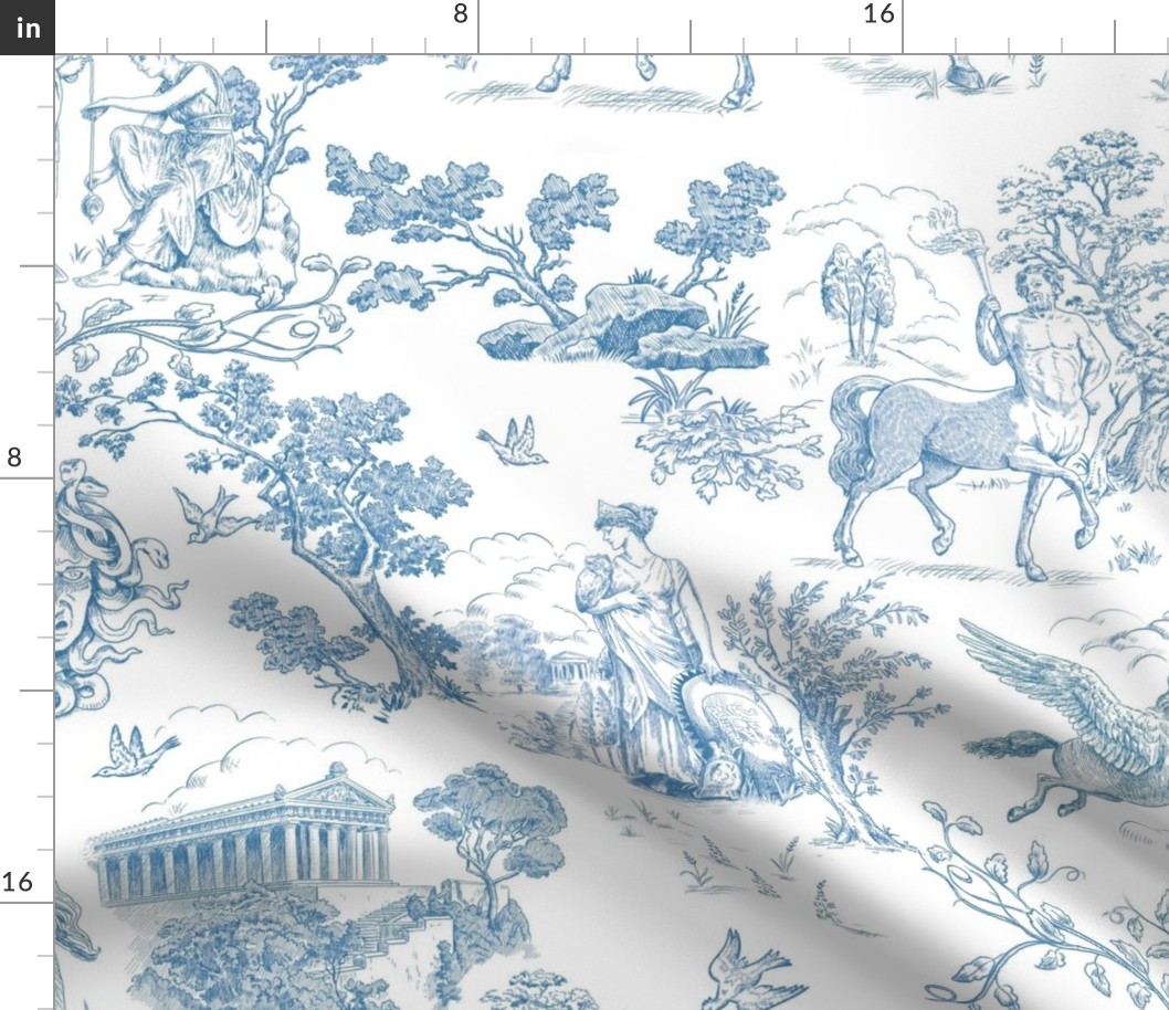 Greek Mythology Toile Blue on White