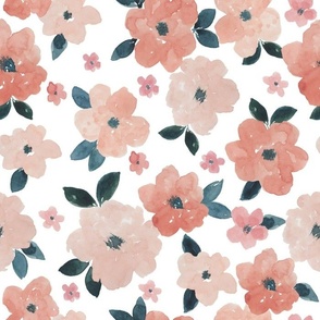 Medium // Lainey: Hand-painted peach & pink watercolor flowers
