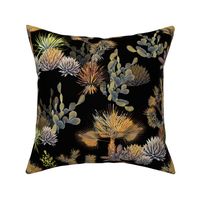 Desert Floral - Cactus, Agave, Palms, Yucca and Joshua Trees on solid black 