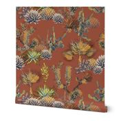 Desert Floral - Cactus, Agave, Palms, Yucca and Joshua Trees on Terra Cotta 