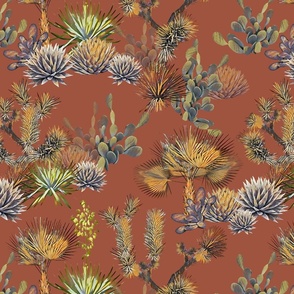 Desert Floral - Cactus, Agave, Palms, Yucca and Joshua Trees on Terra Cotta 