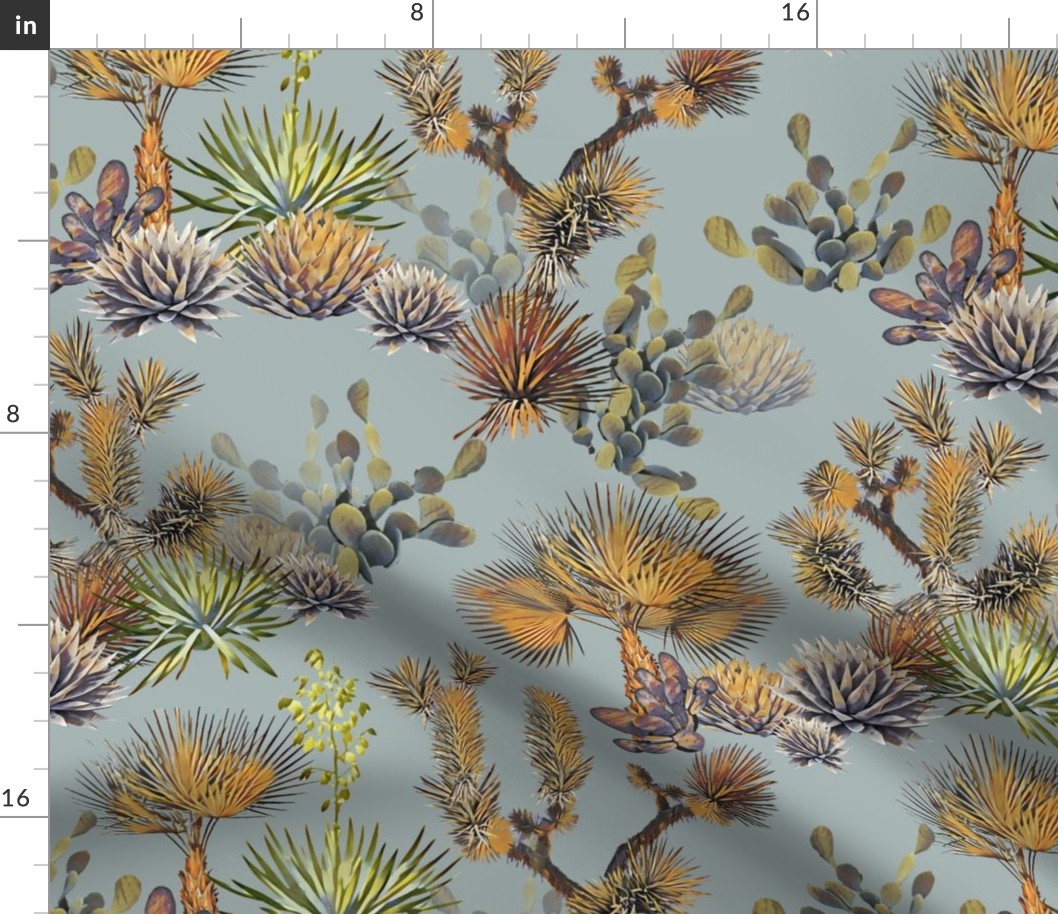 Desert Floral - Cactus, Agave, Palms, Yucca and Joshua Trees on muted teal