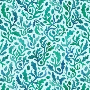 Botanical swirls (small scale, turquoise background)