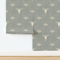 Cow Skull and Southwest Geometric on sage green