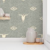 Cow Skull and Southwest Geometric on sage green